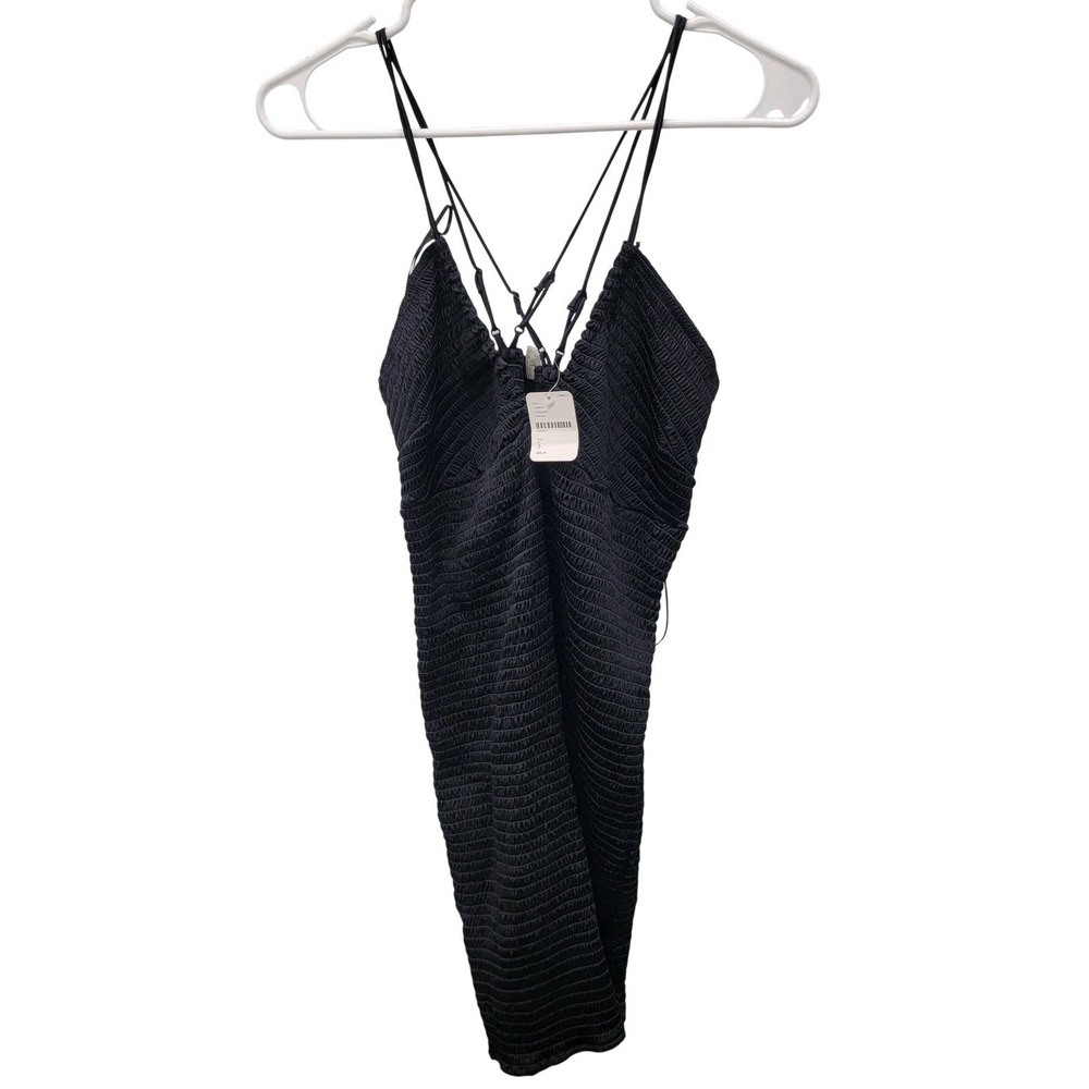 Intimately Free People Slip Womens Small Black Textured Full LBD Dress Strappy